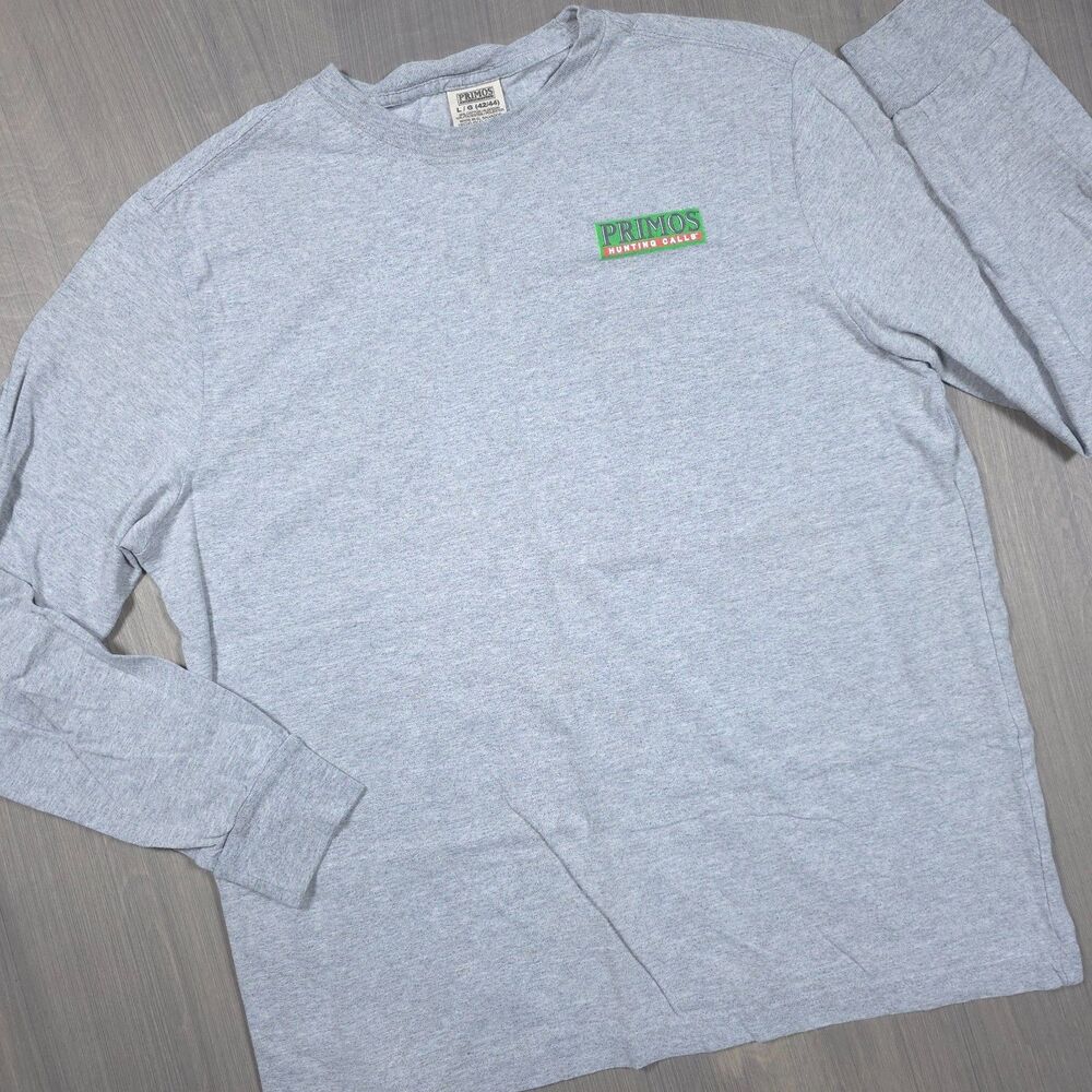 Primos Hunting Calls Gray Long Sleeve Graphic Shirt Men Large